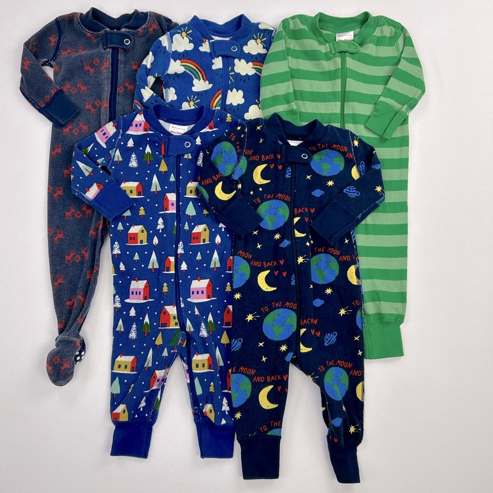 5 Piece Hanna Andersson Zip Up Sleeper Bundle Footless and Footsie 100% Organic